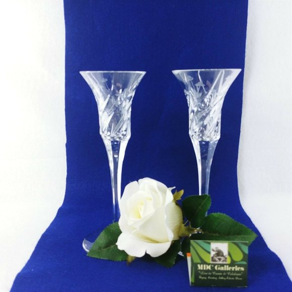 Sherry Cordial Glass Crystal Swirl Etched Floral Design Candleholder Set of 2 - Picture 7 of 7